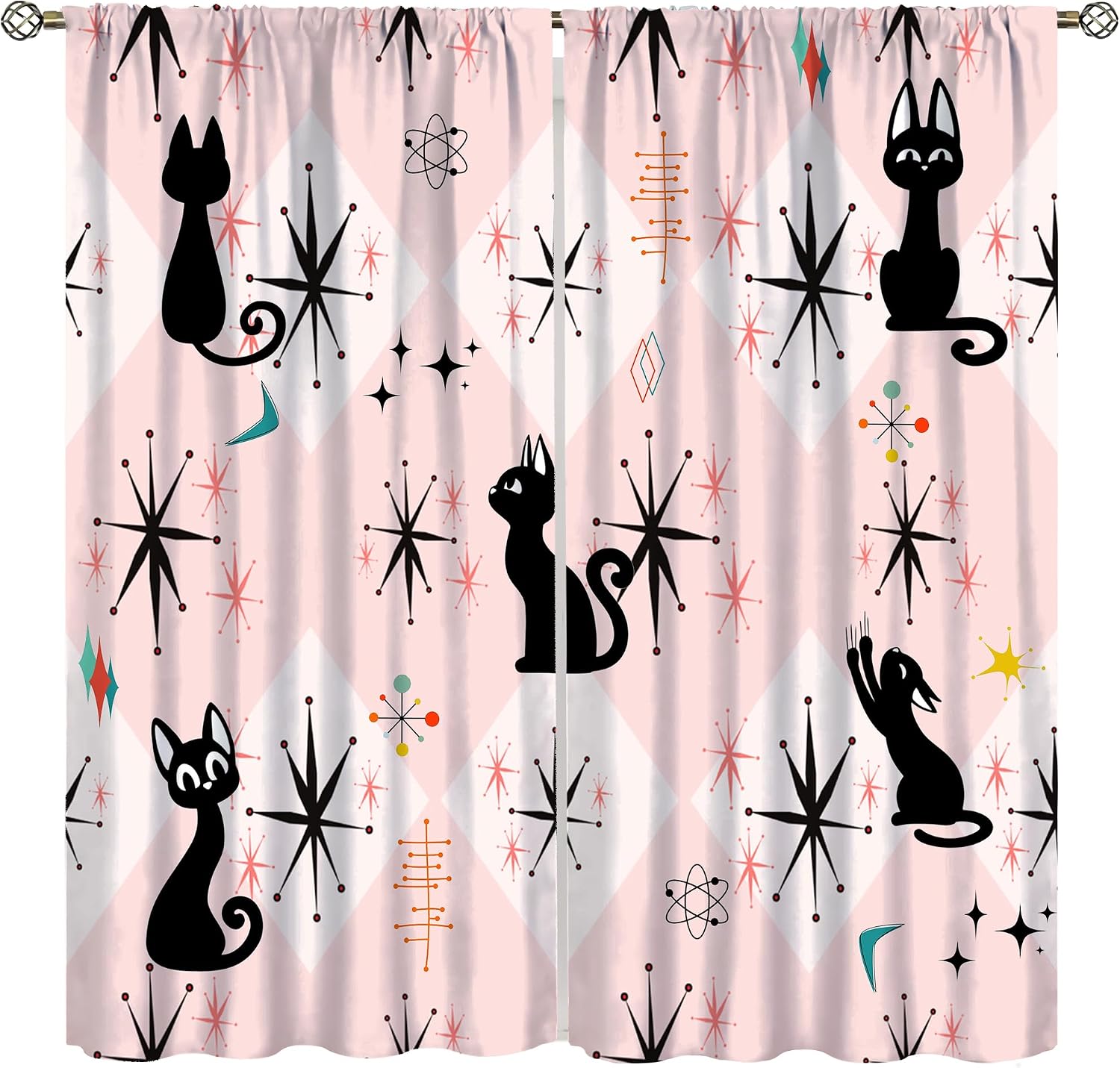 Science Nursery - Cute Cat Science Geometric Pattern Curtains